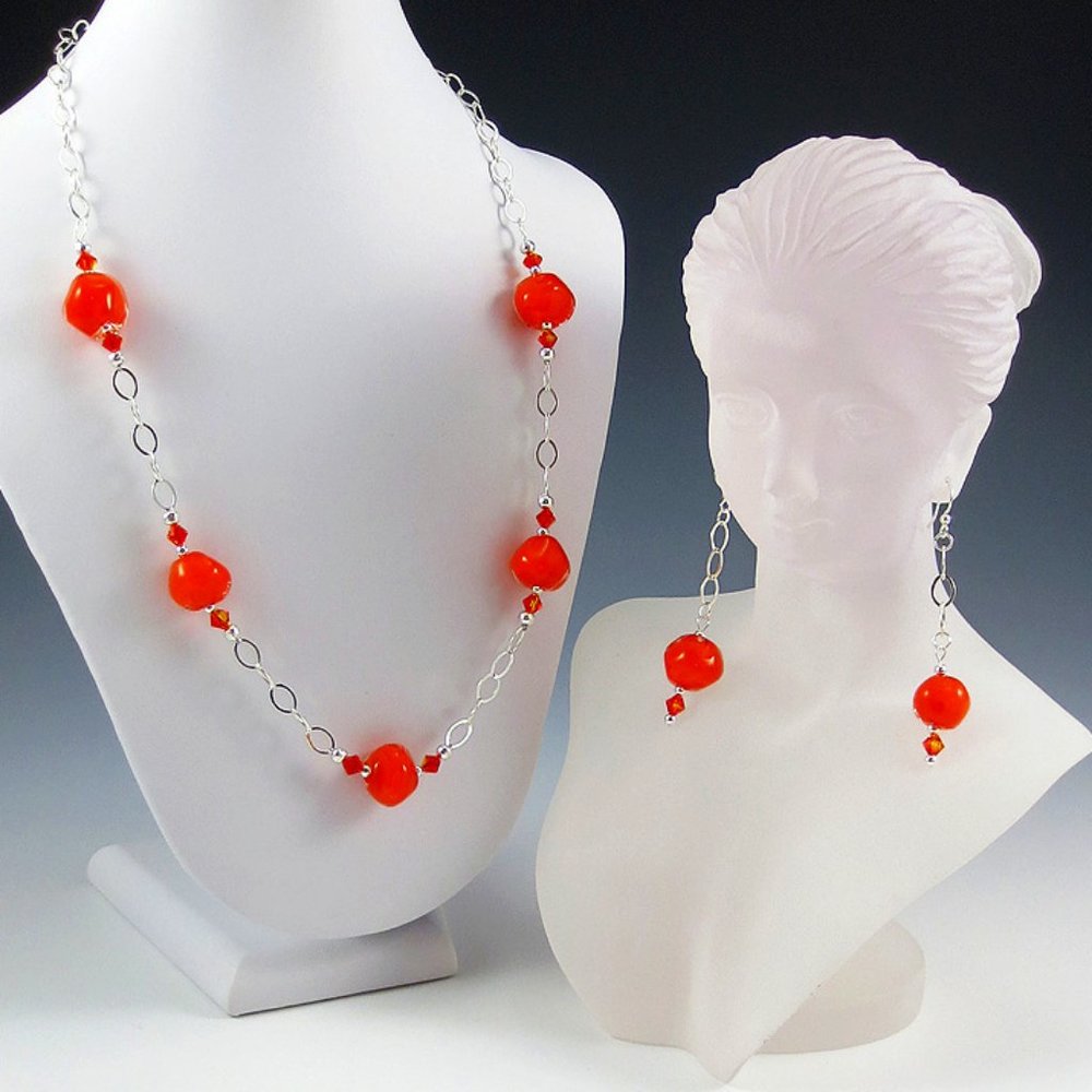Lampwork Glass, Crystal, Sterling Jewelry Set